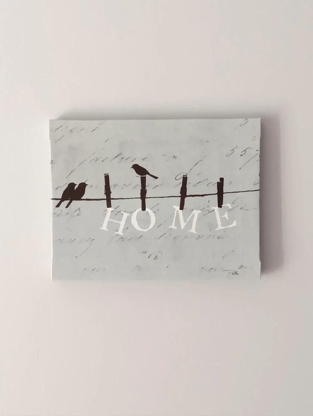 Love Birds On Clothesline Home Wall Decor Plaque Aqua Blue Black White 8
